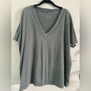 COPY - Distressed Over Sized Aerie Small V-Neck Shirt Sage Green